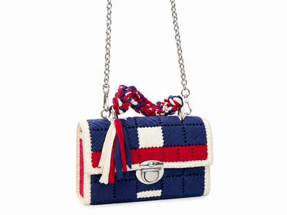 Borsa artigianale intrecciata blu, rosso e avorio | BDM