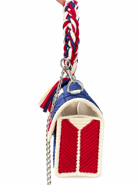Borsa artigianale intrecciata blu, rosso e avorio | BDM