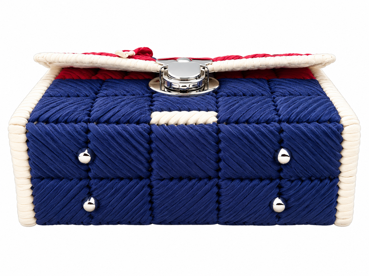 Borsa artigianale intrecciata blu, rosso e avorio | BDM