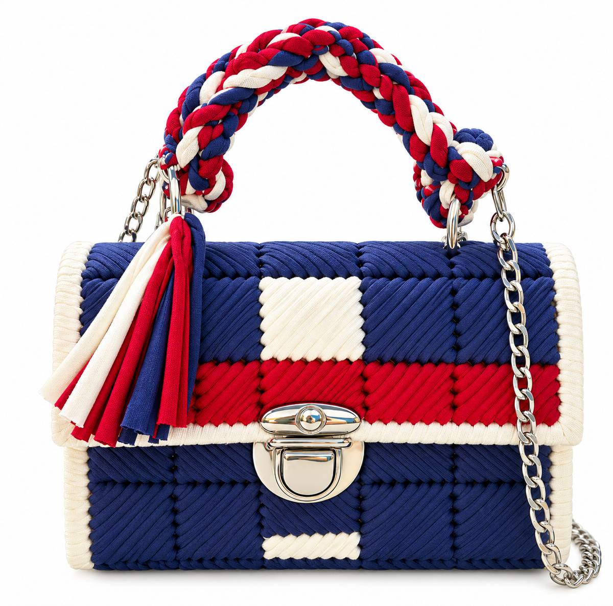 Borsa artigianale intrecciata blu, rosso e avorio | BDM